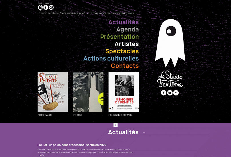 Capture d'écran de la page d'accueil du site Le Studio Fantôme