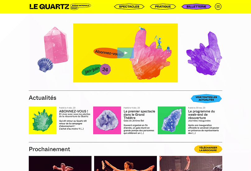 Capture d'écran de la page d'accueil du site Le Quartz